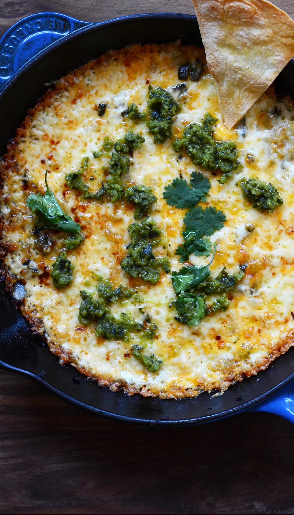 Roasted Poblano And Lime Sauce Queso Fundido